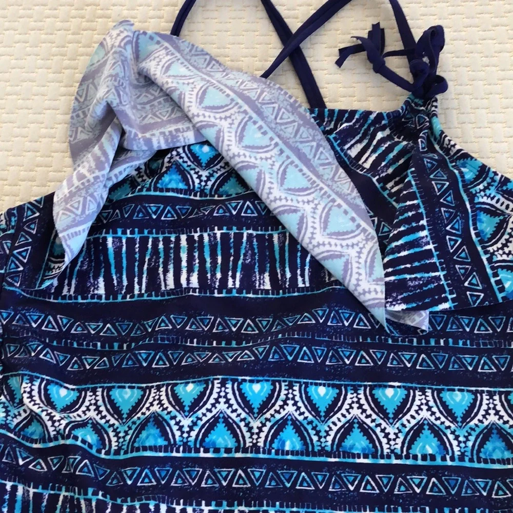 SO Brand Swimsuit Girls Size‎ 10 1/2 Purple Blue White 2 Piece Tankini
